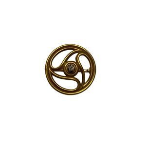 Vintage 14K Gold Swirl Brooch Pin Mid Century Clear Stone JFF Fine Jewelry